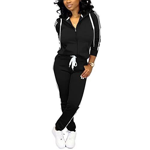 Nimsruc Two Piece Outfits For Women Casual Tracksuit Medium A Black