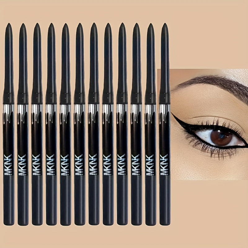 TEMU 12pcs Black Set, Eyeliner Pencil, Smooth Eye Makeup, Long-lasting & , Rotating Tip, Precision Winged Liner & Dramatic