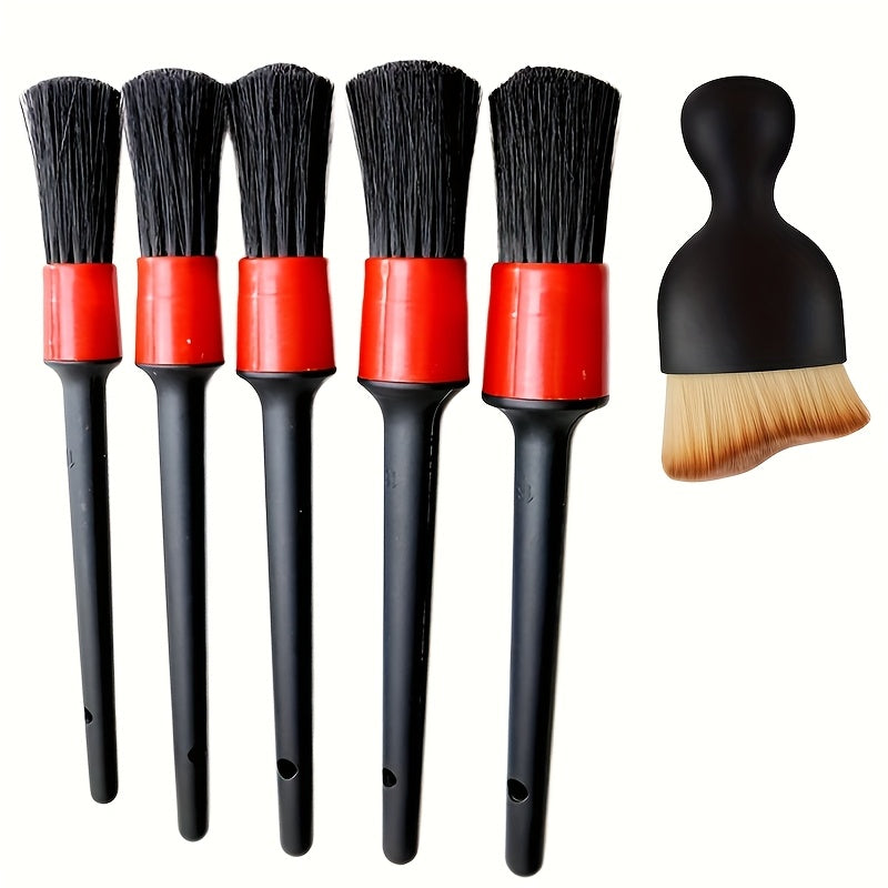 TEMU Set Of 6 Car Detailing Brushes For Interior Cleaning, Dust Removal, And Crevice Cleaning. Ideal For Dashboard, Air Conditioner Vents, Leather ,