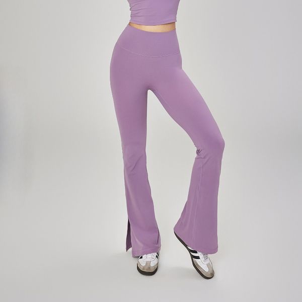 Yoga Leggings Women Split-Hem High-Rise Mini-Flare Pant Nude-Feel Tight Hip-lift Sport Sweatpants Breathability Gym Running Wide Leg Pants P