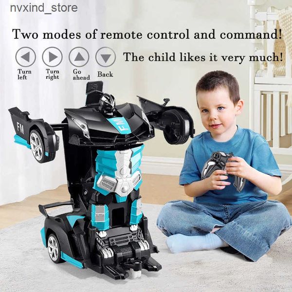 Electronics Robots 2IN1 Electric RC Car Transformation Robots One-key Deformation Car Outdoor Remote Control Sports Car Model Children Boys
