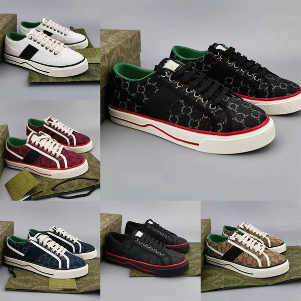 Tennis 1977 Outdoor Shoes Luxurys Designers Mens Shoe Green And Red Web Stripe Rubber Sole Stretch Cotton Low Top Men Sneakers size 40-46