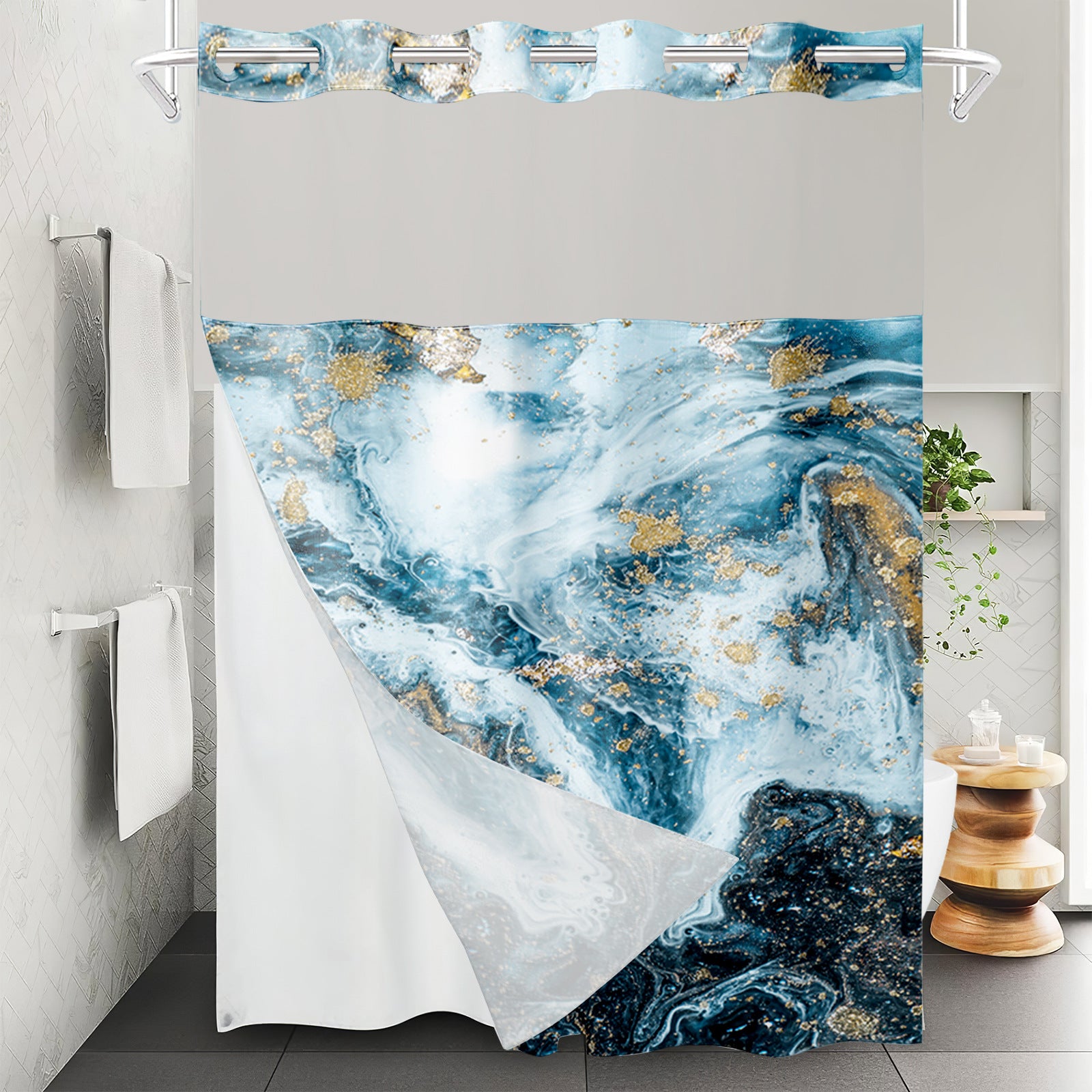 YL-37529 waterproof polyester digital printed marble pattern shower curtain bathroom double layer shower curtain