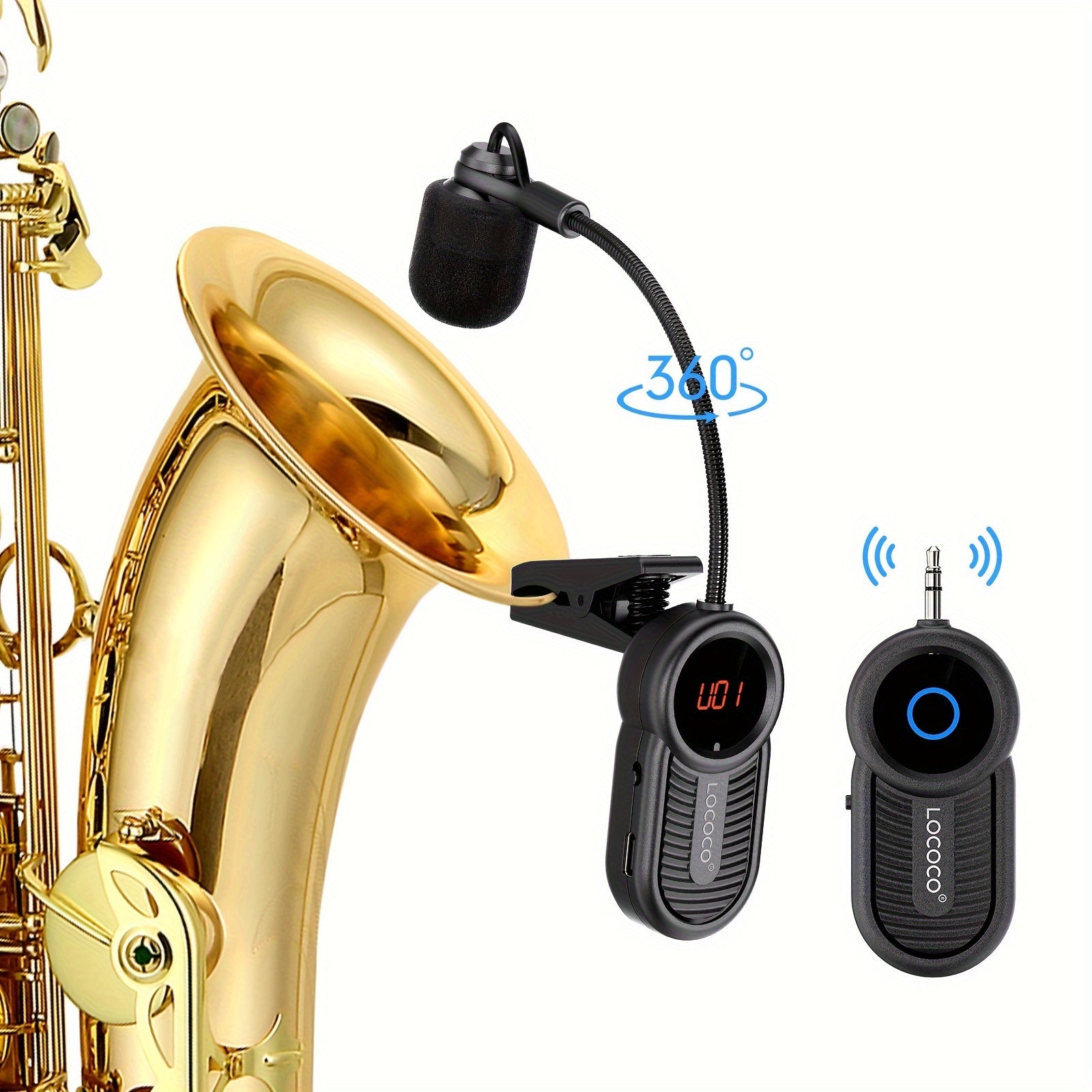 TEMU Uhf Wireless Instruments Microphone, Saxophone Receiver And Transmitter With Led Digital Screen, 160ft Range, 360-degree Rotatable, Plug And