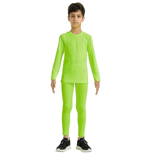 LANBAOSI Boys & Girls Long Sleeve Compression Shirts and Pant 2 Pcs Set Green1 14 Years