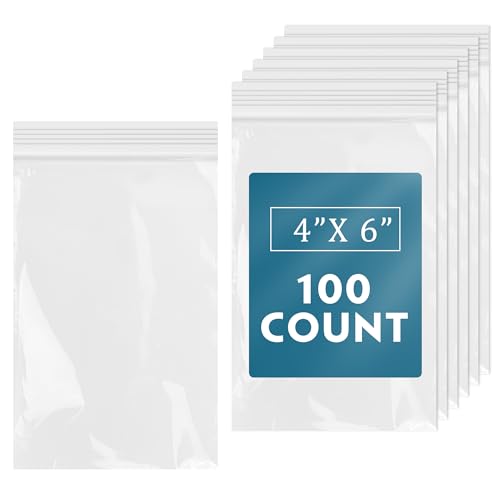 4" x 6"(100 Count) Small Zip Bags - 2 Mil Clear Plastic Reclosable Zipper Bags for Photo, Jewelry, Bakery, Treats, Party Favors 4" x 6" 100 Pack