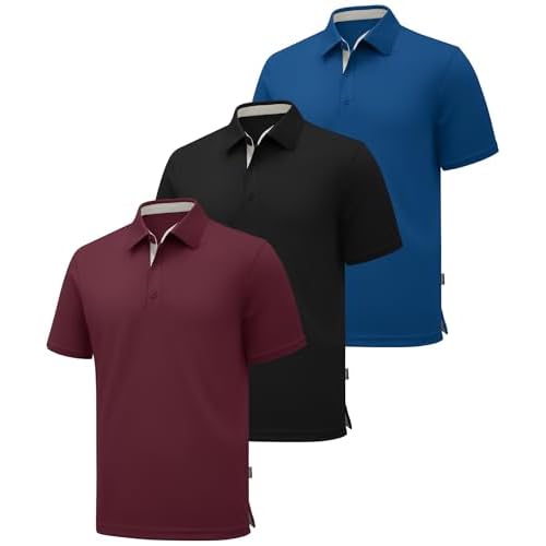 ZITY 3 Pack Polo Shirts for Men Short Sleeve Moisture Wicking T Shirt Business Casual Mens Golf Shirts Collared T-Shirts Black Red Royal XX-Large