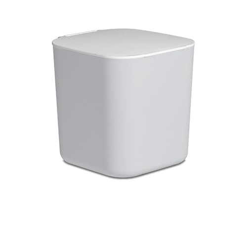 Mini Countertop Trash Can with Flip Lid, Small Waste Bin for Office Desk, Bedside Table, Coffee Bar - White & Gray (Gray)