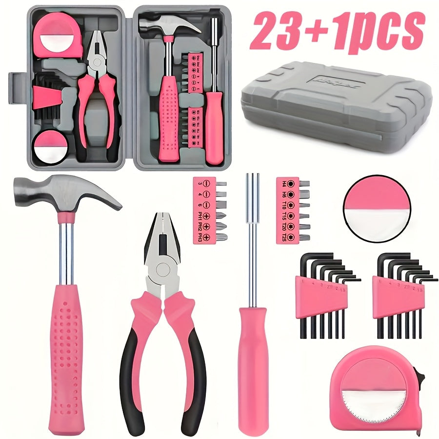 TEMU 23+1-38+1-130pcs Tool Set, Sturdy Metal Hand Tool Kit, Classic Barn-style Toolbox, Durable Metal Hand Tools For Ladies, Diy Kit, For