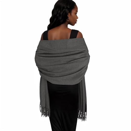 Womens Winter Scarf Pashmina Shawls and Wraps for Evening Dresses Warm Blanket Scarf for Wedding Dark Grey