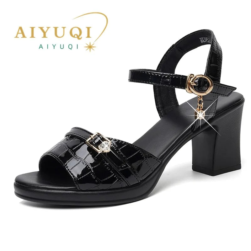 AIYUQI Women Sandals High Heels Summer Dress Women Sandals Genuine Leather Fashion Roman Sandals Ladies