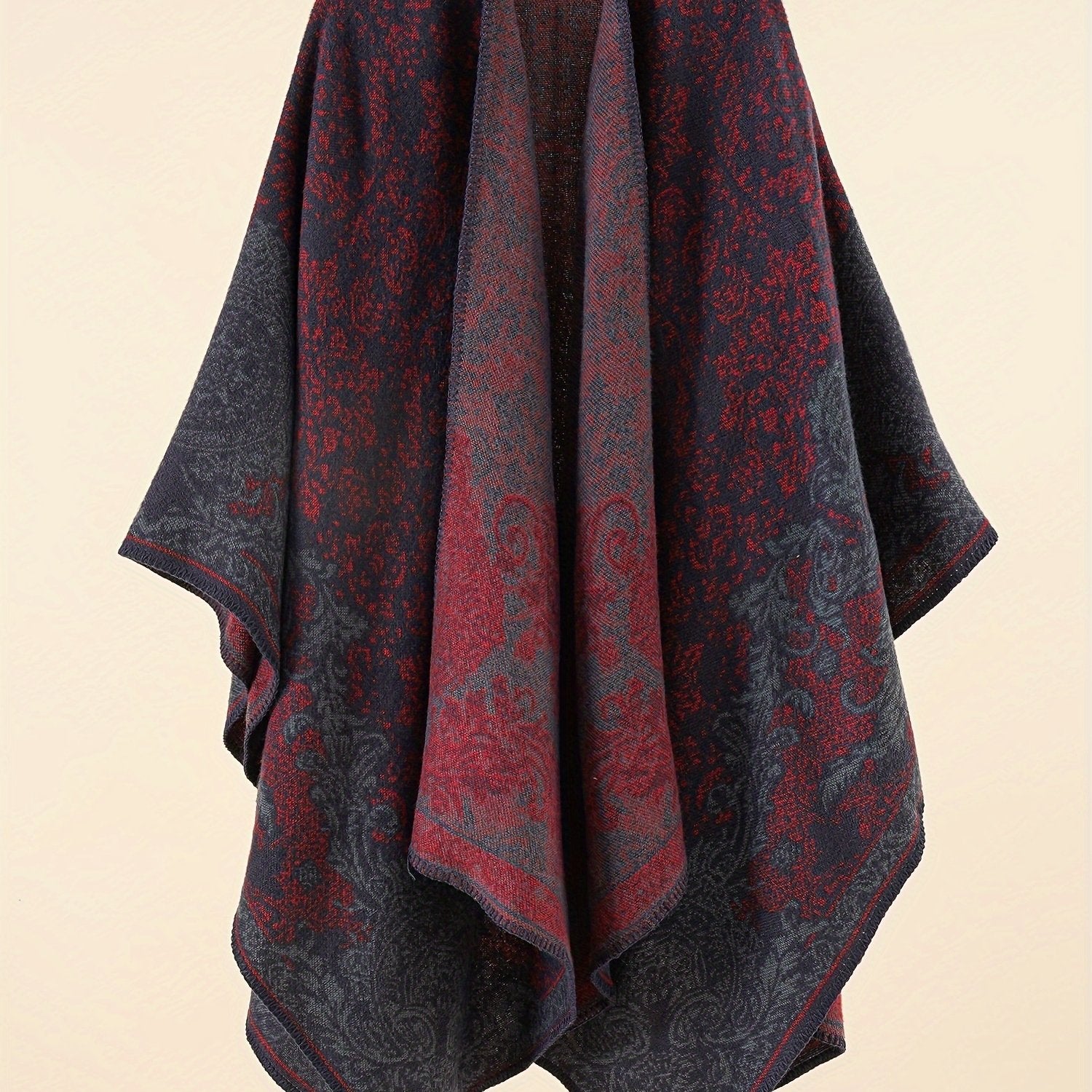 TEMU Women's Plus Size Black & White Paisley Shawl - V-neck, Asymmetrical Cape Cardigan With Button Front, Fall & Winter, Casual Wearable Blanket,