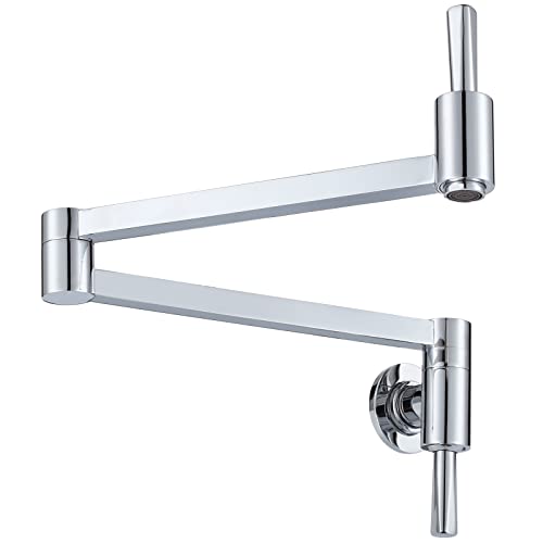 WOWOW Chrome Pot Filler Faucet - Solid Brass Pot Filler Patent Design, Wall Mounted Kitchen Stove Faucet with Double Joint Swing Arm Style B-Only for