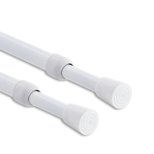 2PCS Shower Curtain Rod No Drilling, Spring Tension Rod, 27-47 Inch, 1-2 Inch Diameter, Rubber Cap on Either End, White 27-47 Inch 2 Pcs White Rubber