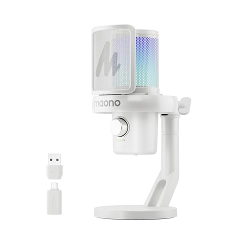 Wireless Gaming Microphone, USB Condenser Mic with Software, Noise Cancellation, AI Voice Changer, RGB Lights, Mute, Gain for Streaming Recording Podc