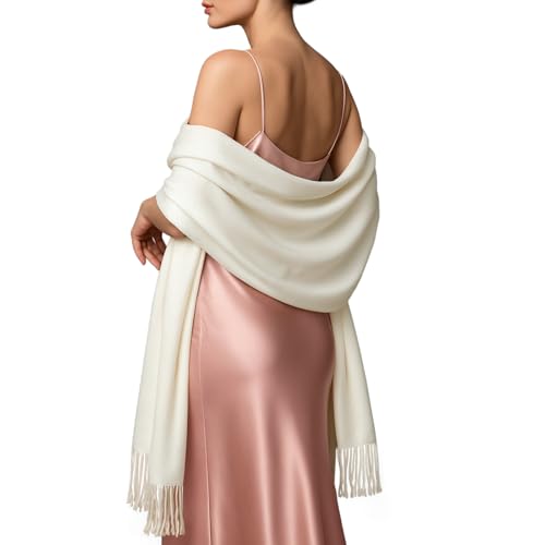 RIIQIICHY Women's Scarf Pashmina Shawls and Wraps for Evening Dress Bridesmaid Wedding Bridal Winter Warm Long Large Scarves Ivory