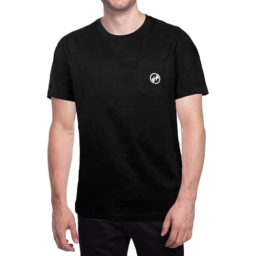 HANDLANDY Mens Work T-Shirt, Crew Neck Short Sleeve T Shirts for Men Casua Pocket Cotton Tee Black Medium
