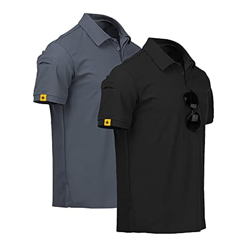 ZITY Mens 2 Pack Polo Shirts Short Sleeve Performance Sports Golf Shirt for Men Tactical Shirt Large Black Grey