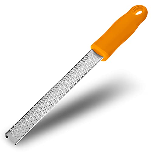 Lemon Zester, Stainless Steel Kitchen Cheese Grater, Plastic Cover Ergonomic Soft Orange Handle B-Orange