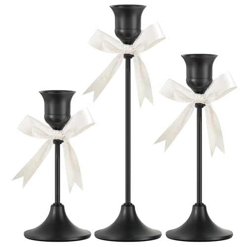 FSyueyun Black Candle Holder Set of 3, Elegant Metal Candlestick Holders for Vintage Taper Candle Holders, Perfect for Table Centerpieces, Fireplace M