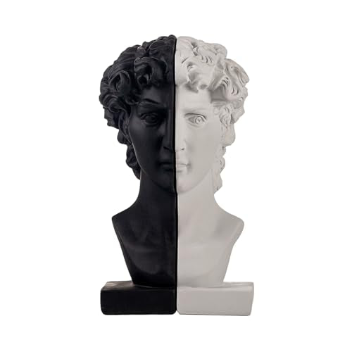 Lukitas David Head Decorative Bookends - Heavy Duty Non-Slip Book Holders, Classical Artistic Sculpture for Office Home Bookshelf Decor, Black & White