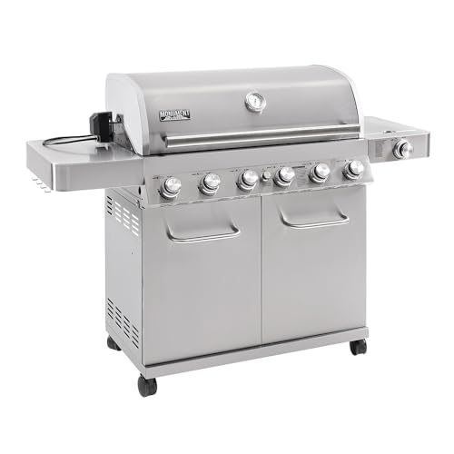 Monument Grills 6 Burner 640 sq.in. Stainless Steel Propane Gas Grill with a Rotisserie Kit, a Side Burner, a Built-In Thermometer, Large Cabinet Styl