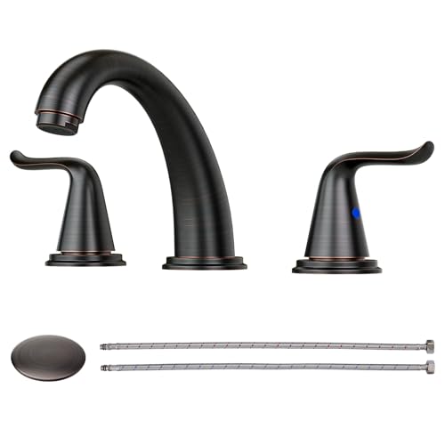WOWOW Widespread Bathroom Faucet Oiled Rubbed Bronze Bathroom Sink Faucet 3 Hole Vanity Faucets 2 Handle Basin Faucet 8 Inch Mixer Tap with Pop Up Dra