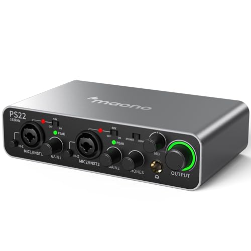 MAONO USB Audio interface for PC with 60 dB Pro-preamp, 24bit-192kHz, Dual USB interface for PC&Smartphone, Routing Software for Home Recording, Music