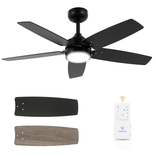 Ceiling Fan 42'' for Bedroom: Matte Black Modern Fans with Light Remote Control - Reversible Quiet DC Motor Dimmable with 6 Speeds for Home Office Ind