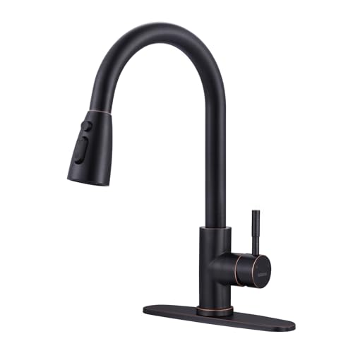 Bronze Kitchen Faucet with Sprayer, WOWOW Stainless Steel Kitchen Sink Faucet Oil Rubbed Bronze, High Arc Pull Down Kitchen Faucets for Sink Kitchen F