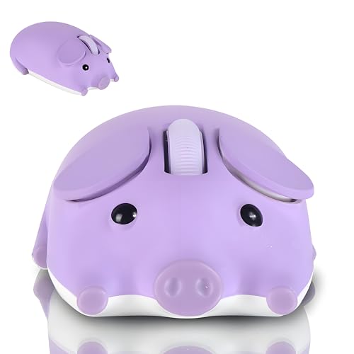 Cute Pig Design Wireless Mouse - Dual Mode Bluetooth & USB, Silent Operation, Ergonomic, Ideal for Laptops & PCs, for Animal Lovers and Family (Purple