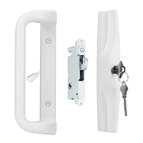 House Guard White Patio Door Handle Set with Cylinder Lock,Suitable for Replacement Sliding Patio Doors Lock 3-15-16”Screw Hole Spacing.Choices That
