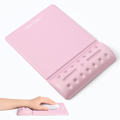 UnivoColors Pink Mouse Pad with Wrist Support Ergonomic Wrist Rest Gel Wrist Pad for Mouse Computer Laptop Desk Office Gaming Desktop Soft Memory Foam