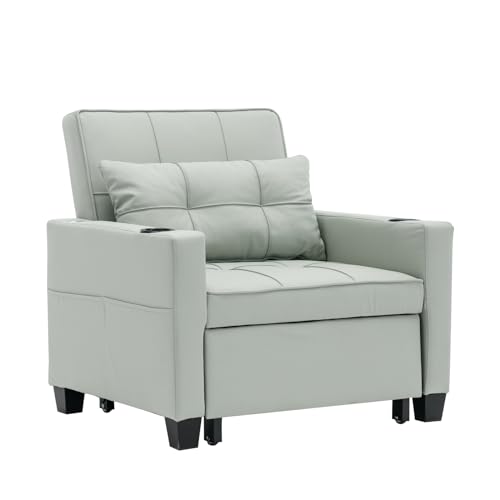 Convertible Living Room Chairs Futon Chair Bed 3-in-1 Pull Out Sleeper Chair Beds with USB Ports,Wear-Resistant and Anti-Scratch for Living Room (Gree