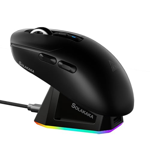 SOLAKAKA SM820 Wireless Gaming Mouse with RGB Charging Dock,24000 DPI Tri-Modes Wireless Mouse with 2 Side Buttons,Programmable Macro Mouse for Gaming