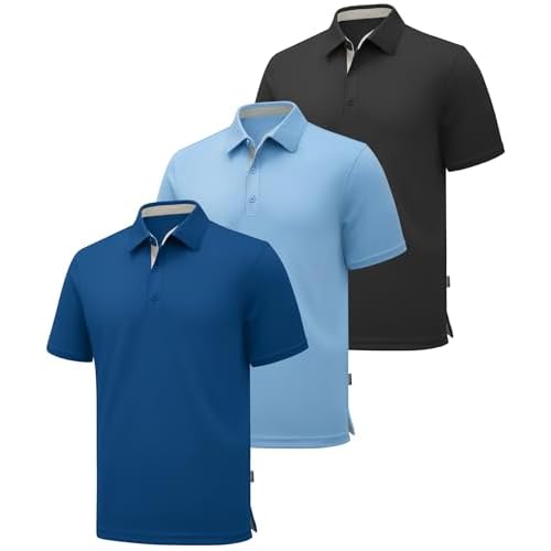 ZITY 3 Pack Polo Shirts for Men Short Sleeve Moisture Wicking T Shirt Business Casual Mens Golf Shirts Collared T-Shirts Grey Blue Royal Medium
