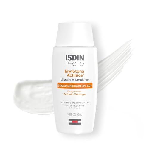 ISDIN Eryfotona Actinica Zinc Oxide and 100% Mineral Sunscreen Broad Spectrum SPF 50+, No White Cast, Suitable for Sensitive Skin 3.4 Fl Oz (Pack of 1