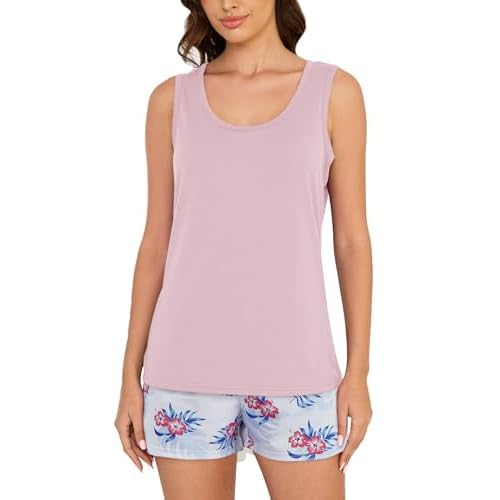 VENTELAN Women Pajamas Cute Tank and Shorts Set Soft PJS Sleepwear Loungewear Small Pure Pink