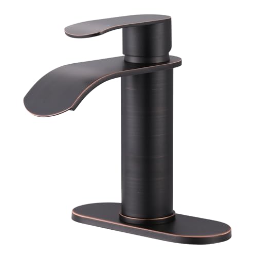 Waterfall Bathroom Faucet Single Handle – WOWOW Modern Oiled Rubbed Bronze Vanity Sink Faucet, Stainless Steel Basin Sink Tap for RV Lavatory 1 or 3