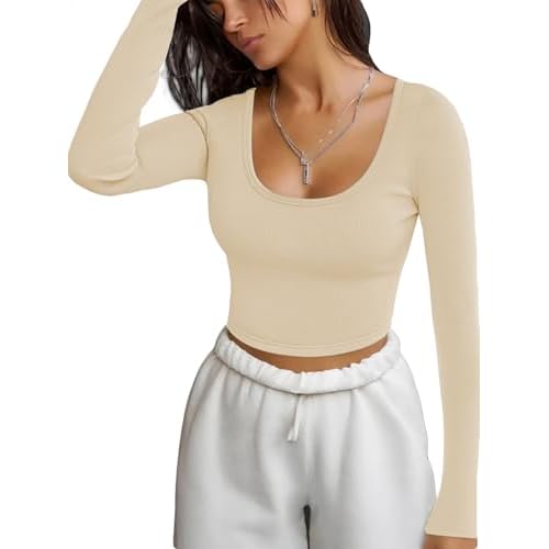 iGENJUN Long Sleeve Shirts for Women Ribbed Knit Tops Casual Basic Fitted Slim Cute Crop Tops Fall Outfits 2025