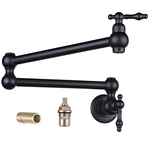 Matte Black Pot Filler Faucet - WOWOW Brass Pot Filler Wall Mount Kitchen Faucet Over Stove with Double Joint Swing Arms