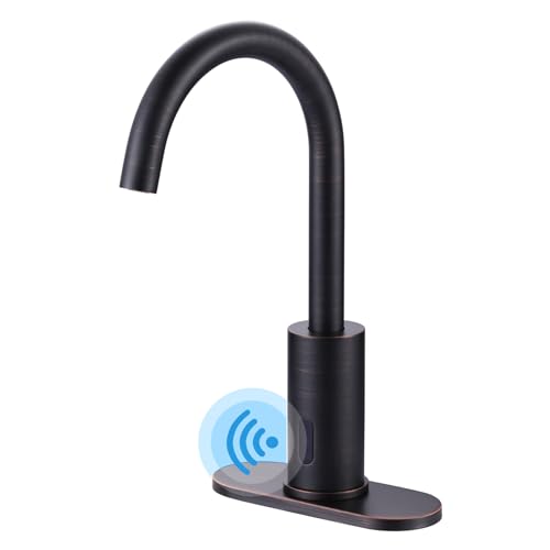 Automatic Sensor Bathroom Faucets Touchless: Hands Free Motion Sensor Bathroom Sink Faucet 1 Hole with Cover Plate Oil Rubbed Bronze, Temperature Mixe