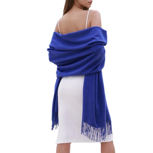 SWAT PANY Winter Scarfs for Women Pashmina Shawls and Wraps for Evening Dresses Warm Shawl Wraps for Women Weddings Royal Blue
