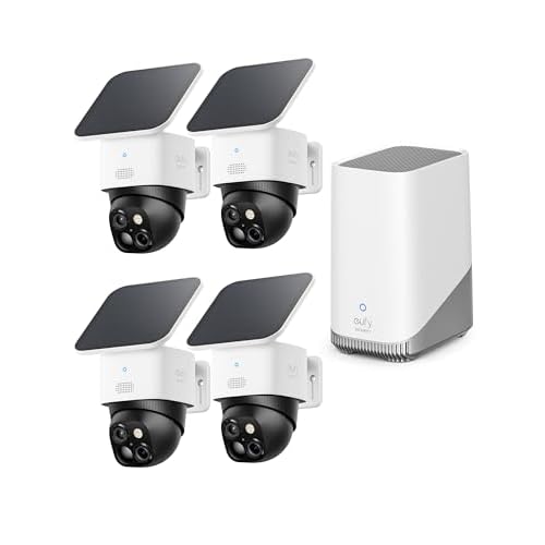 eufy Security SoloCam S340 4-Cam Kit (HomeBase S380), Solar Security Camera, Wireless Outdoor Camera, 360° Pan and Tilt Surveillance, No Blind Spots,