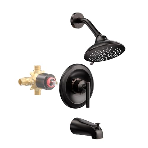 Bronze Shower Tub Faucet Set: WOWOW Single Handle Bathroom Shower Trim Kit with 6-Inch Rain Shower Head and Tub Spout, Oil Rubbed Bronze Shower Combo