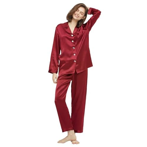 LilySilk Silk Pajama Set for Women 100% Real Mulberry Silk Sleepwear Claret X-Small