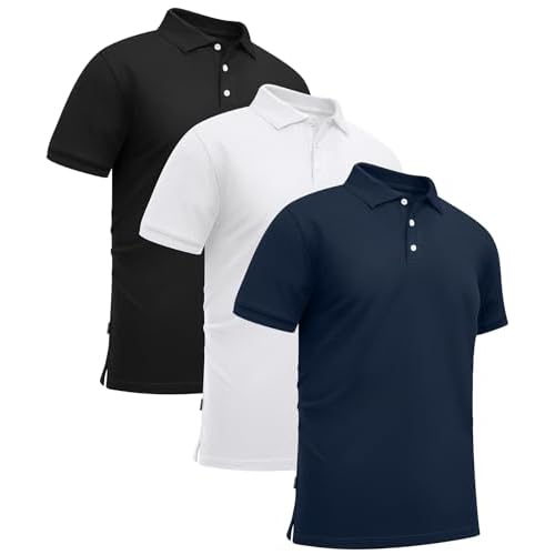 ZITY 3 Pack Mens Polo Shirts Short Sleeve Sports Moisture-Wicking Golf Shirt Business Causal Summer Tops White+navy+black X-Large
