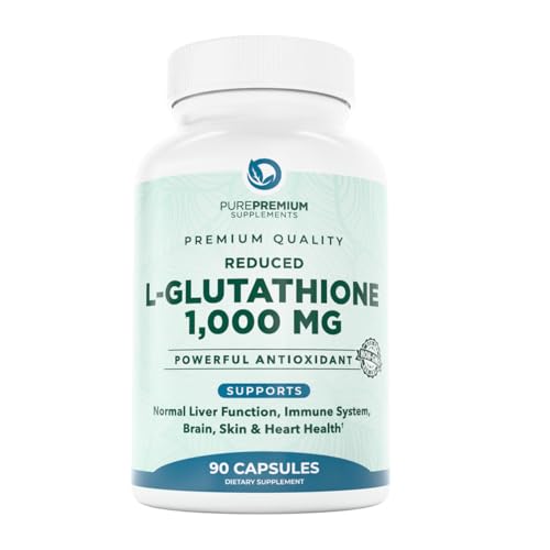 PurePremium Reduced Glutathione 1000mg Per Serving - 500mg Per Capsule – L-Glutathione Supplement & Antioxidant Support for Normal Liver, Brain, Ski