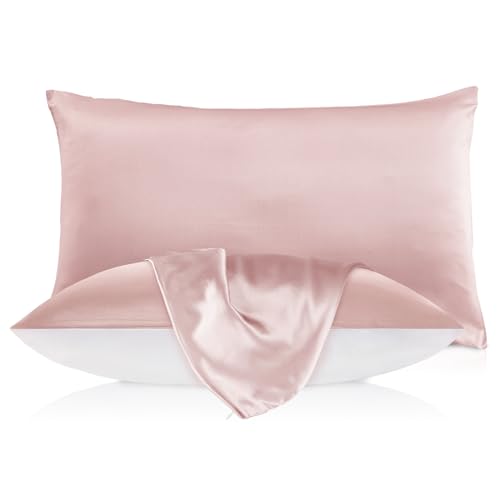 LILYSILK 100% Pure Mulberry Silk Pillowcase for Hair and Skin 19 Momme, Cotton Underside, Soft Pillow case Cover with Hidden Zipper 1Pc, Rosy Pink, Qu