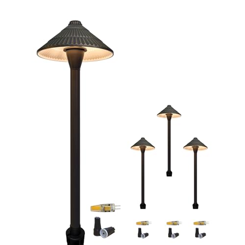 COLOER 4-Pack 12V Brass Outdoor Low Voltage Pathway Lights for Outside(Bronze,23" Tall, 7.5" Shade) with 2W 2700K G4 LED Bulb(604B) Bronze(604B) 4 pac